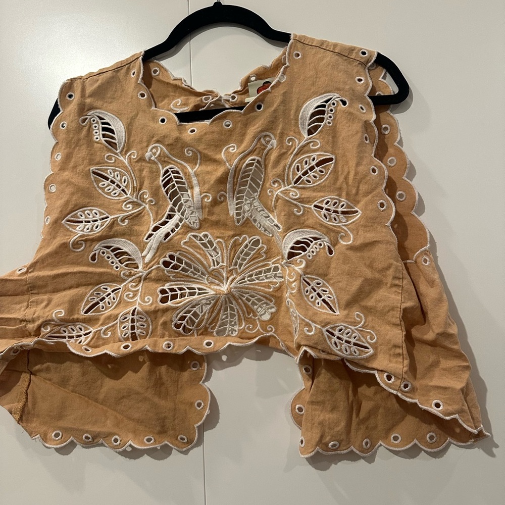 Embroidered Tan Sleeveless Top